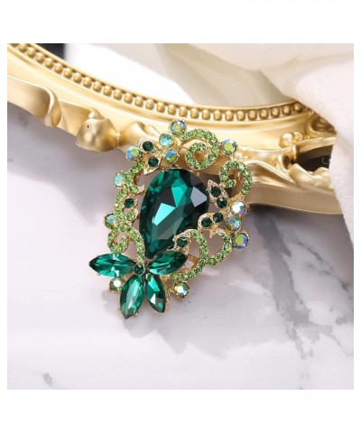 Elegant Crystal Teardrop Marquise Bouquet Brooch Pin for Women Girls Emerald Color Gold-Tone $10.79 Brooches & Pins