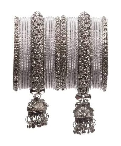 Women's Traditional German Oxidized Silver Traditional Antique Jhumka Design Bangle Set 2.4 $13.50 Bracelets