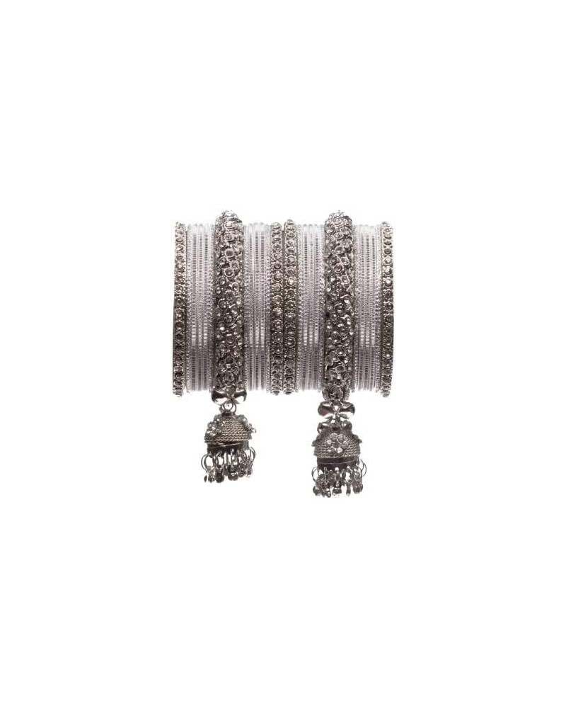 Women's Traditional German Oxidized Silver Traditional Antique Jhumka Design Bangle Set 2.4 $13.50 Bracelets