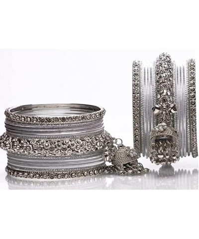 Women's Traditional German Oxidized Silver Traditional Antique Jhumka Design Bangle Set 2.4 $13.50 Bracelets