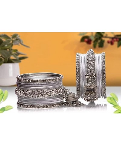 Women's Traditional German Oxidized Silver Traditional Antique Jhumka Design Bangle Set 2.4 $13.50 Bracelets