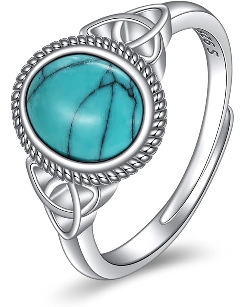 Genuine Turquoise Ring for Women Western Oval Gemstone Jewelry 925 Sterling Silver Celtic Jewelry Gift for Her Wife Mom Turqu...