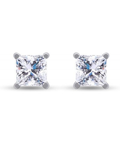 Princess Cut EGL Certified Lab Grown Diamond Screw Back Solitaire Stud Earrings In 14K Solid White Gold For Women (Color: E-F...