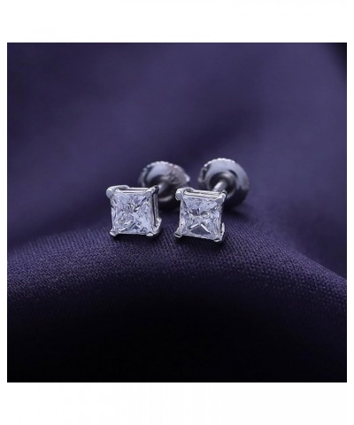 Princess Cut EGL Certified Lab Grown Diamond Screw Back Solitaire Stud Earrings In 14K Solid White Gold For Women (Color: E-F...