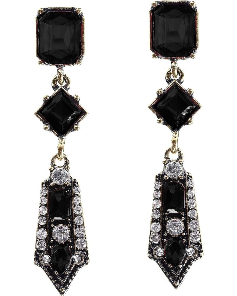 LARGE Art Deco Antique Vintage Black Jet OnyxRhinestone Gatsby Drag Queen Prom Statement Dangle Earrings $9.45 Earrings