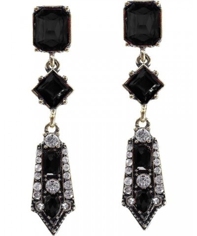 LARGE Art Deco Antique Vintage Black Jet OnyxRhinestone Gatsby Drag Queen Prom Statement Dangle Earrings $9.45 Earrings