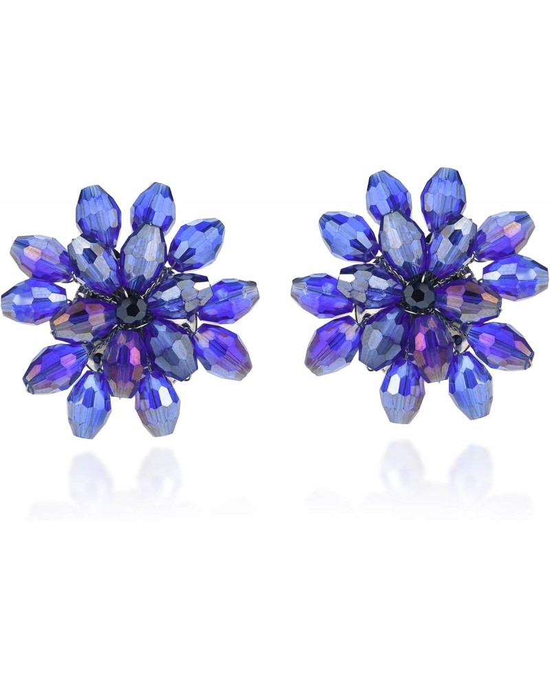 Sparkling Purple Crystal Cluster Chrysanthemum Flower Clip-on Earrings for Colorful and Dramatic Fashion Accessories with a N...