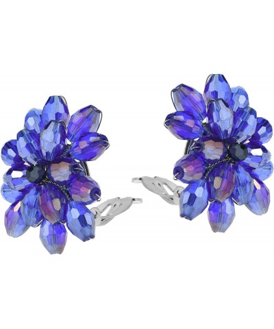 Sparkling Purple Crystal Cluster Chrysanthemum Flower Clip-on Earrings for Colorful and Dramatic Fashion Accessories with a N...