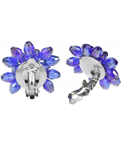 Sparkling Purple Crystal Cluster Chrysanthemum Flower Clip-on Earrings for Colorful and Dramatic Fashion Accessories with a N...