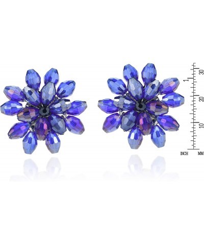 Sparkling Purple Crystal Cluster Chrysanthemum Flower Clip-on Earrings for Colorful and Dramatic Fashion Accessories with a N...