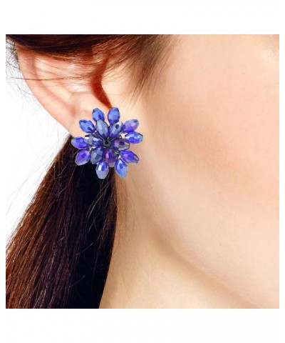 Sparkling Purple Crystal Cluster Chrysanthemum Flower Clip-on Earrings for Colorful and Dramatic Fashion Accessories with a N...