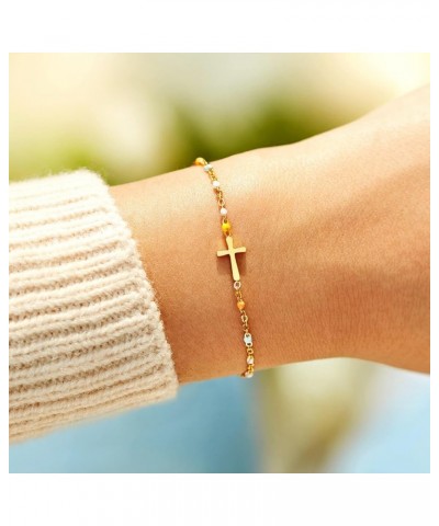 Cross Bracelet for Women, Religious Christian Jewelry for Women, Friend Lover Daughter Sister Gifts, Boho Gold Link Bracelets...