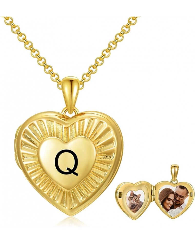 10K 14K 18K Solid Yellow Gold/Plated Gold Locket Radiation Initial Heart Locket Necklace That Holds Pictures Personalized Pho...