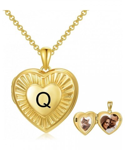 10K 14K 18K Solid Yellow Gold/Plated Gold Locket Radiation Initial Heart Locket Necklace That Holds Pictures Personalized Pho...