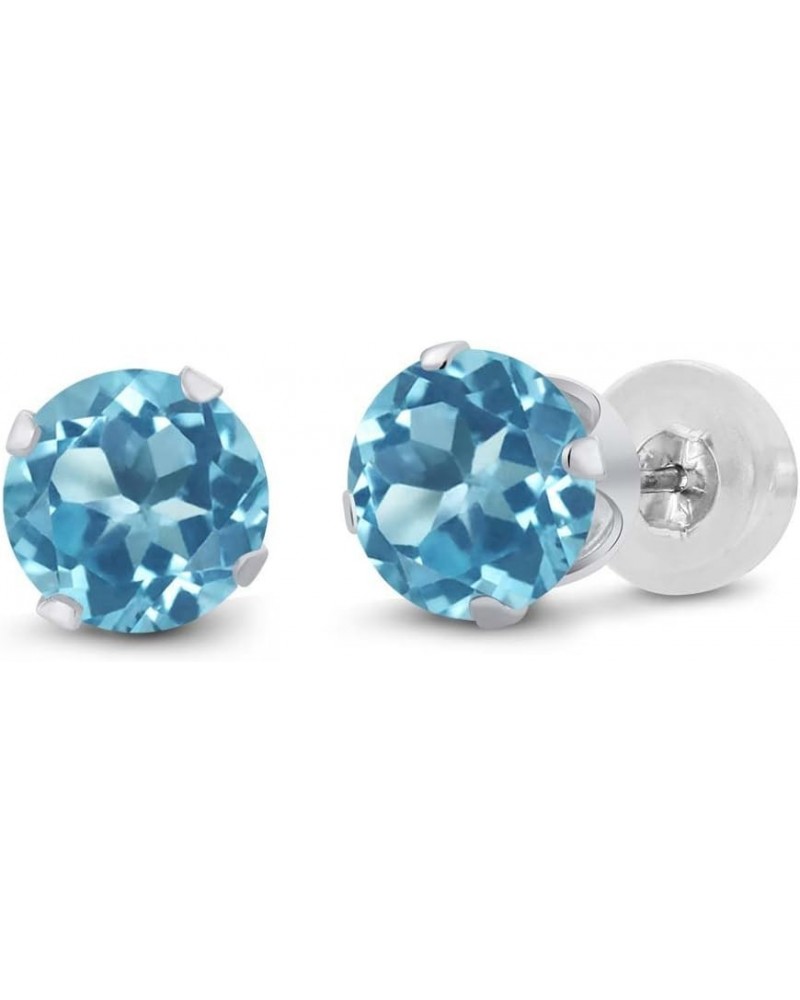 14K White Gold Swiss Blue Topaz Stud Earrings For Women (2.00 Cttw, Gemstone Birthstone, Round 6MM) $38.70 Earrings