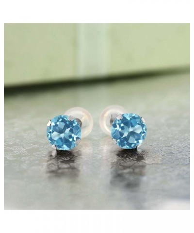 14K White Gold Swiss Blue Topaz Stud Earrings For Women (2.00 Cttw, Gemstone Birthstone, Round 6MM) $38.70 Earrings