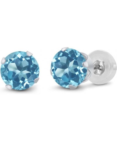 14K White Gold Swiss Blue Topaz Stud Earrings For Women (2.00 Cttw, Gemstone Birthstone, Round 6MM) $38.70 Earrings