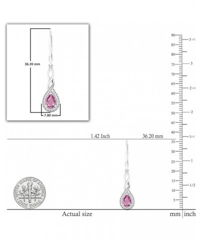 6X4mm Each Pear Lab Created Gemstone & Round Natural White Diamond Swirl Halo Teardrop Lever Back Dangling Drop Earrings for ...