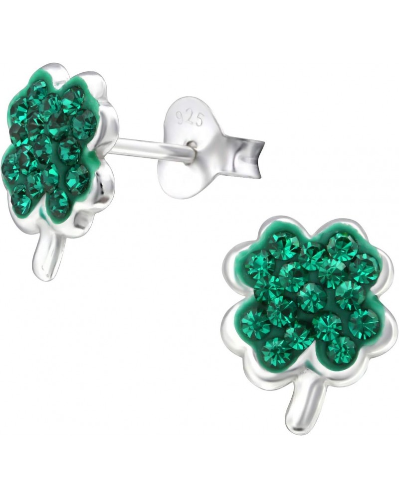 925 Sterling Silver Green Crystals Four Leaf Clover Shamrock Stud Earrings (Nickel Free) 15570 $10.25 Earrings