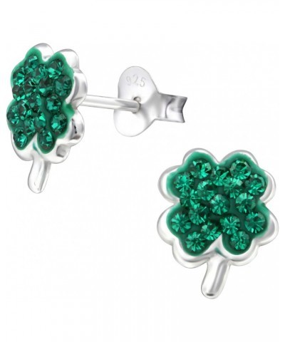 925 Sterling Silver Green Crystals Four Leaf Clover Shamrock Stud Earrings (Nickel Free) 15570 $10.25 Earrings