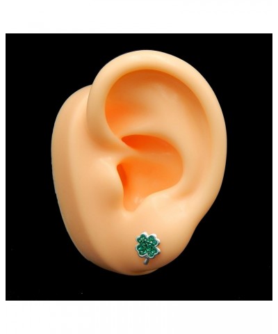 925 Sterling Silver Green Crystals Four Leaf Clover Shamrock Stud Earrings (Nickel Free) 15570 $10.25 Earrings