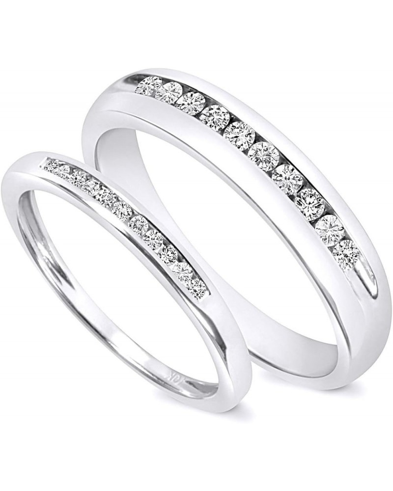 White Natural Diamond His and Hers Wedding Band Set in 10K White Gold (0.33 Cttw) Men Size - 14 Women Size - 4 $241.50 Others