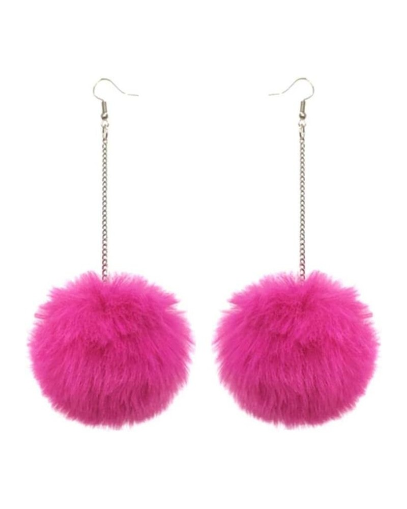 Colorful Pom Pom Earring Faux Fur Fluffy Long Ball Drop Earrings Handmade Soft Plush Pom Pom Dangle Earring for Women Girls J...