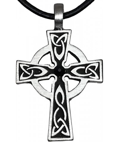 Pewter Wales Cross Pendant with Swarovski Crystal for Birthday on Leather Necklace Black $9.69 Necklaces