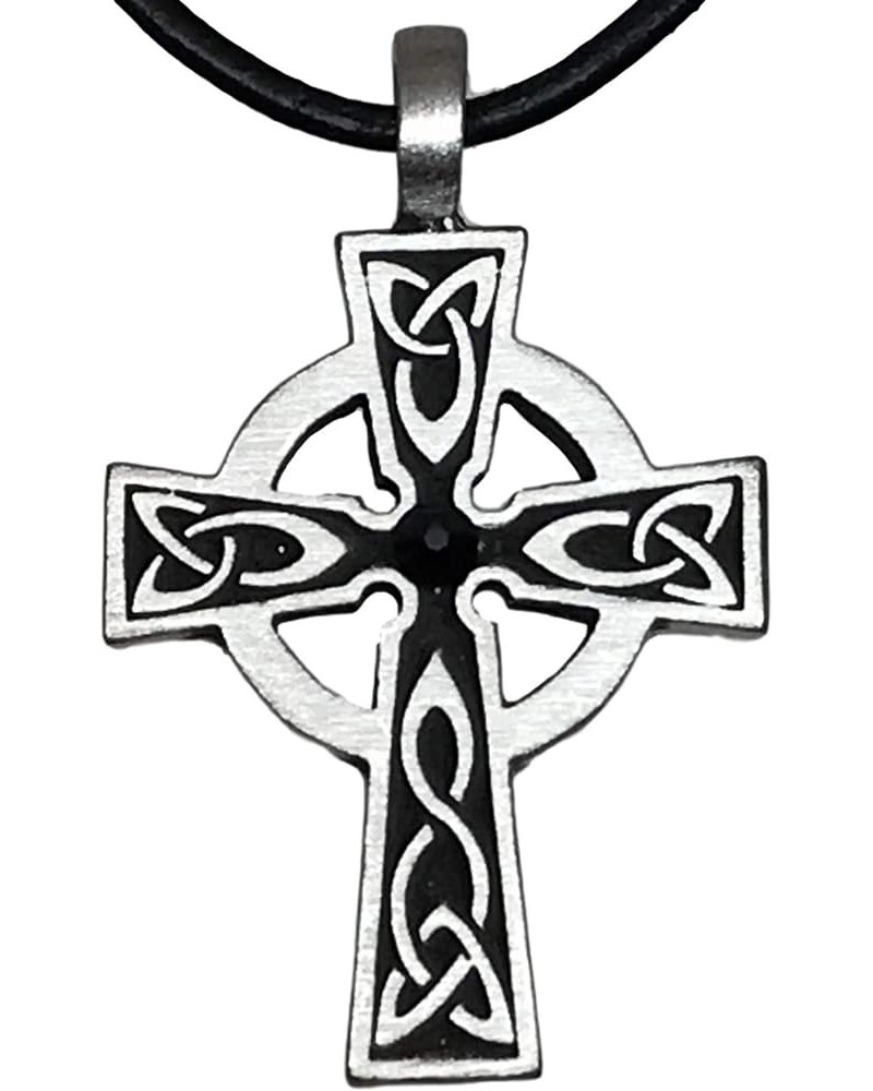 Pewter Wales Cross Pendant with Swarovski Crystal for Birthday on Leather Necklace Black $9.69 Necklaces