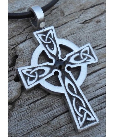 Pewter Wales Cross Pendant with Swarovski Crystal for Birthday on Leather Necklace Black $9.69 Necklaces