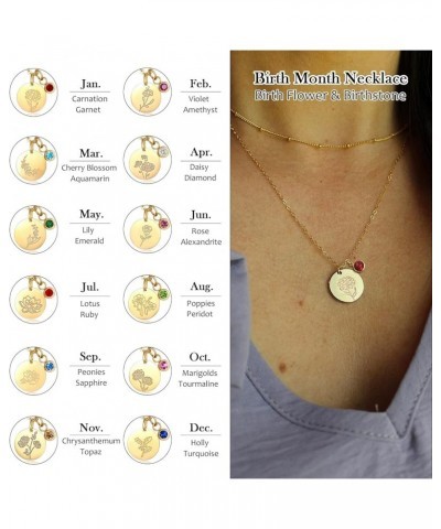 Birthday Gifts for Her Birth Flower Necklaces, 18K Gold Plated Dainty Birth Month Floral Birthstone Disc Coin Pendant Necklac...