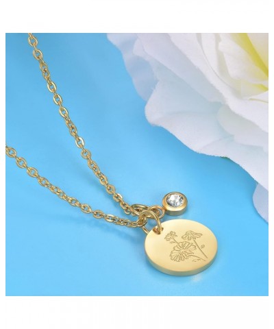 Birthday Gifts for Her Birth Flower Necklaces, 18K Gold Plated Dainty Birth Month Floral Birthstone Disc Coin Pendant Necklac...