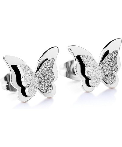 Stainless Steel Butterfly Stud Earrings Frosted 18k Rose Gold Plated Jewelry for Women steel color $12.74 Earrings