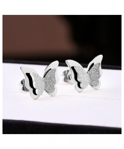 Stainless Steel Butterfly Stud Earrings Frosted 18k Rose Gold Plated Jewelry for Women steel color $12.74 Earrings