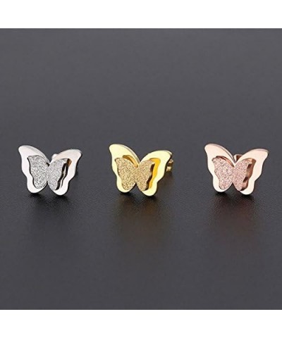 Stainless Steel Butterfly Stud Earrings Frosted 18k Rose Gold Plated Jewelry for Women steel color $12.74 Earrings