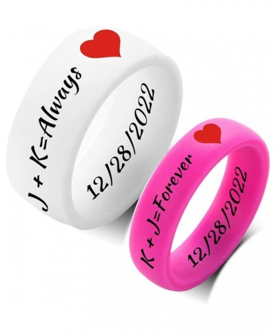 SHNIAN Rubber Matching Rings Colorful Heart Ring Silicone Rings Custom Engraved Engagement Gift His & Hers Wedding Band, Rubb...