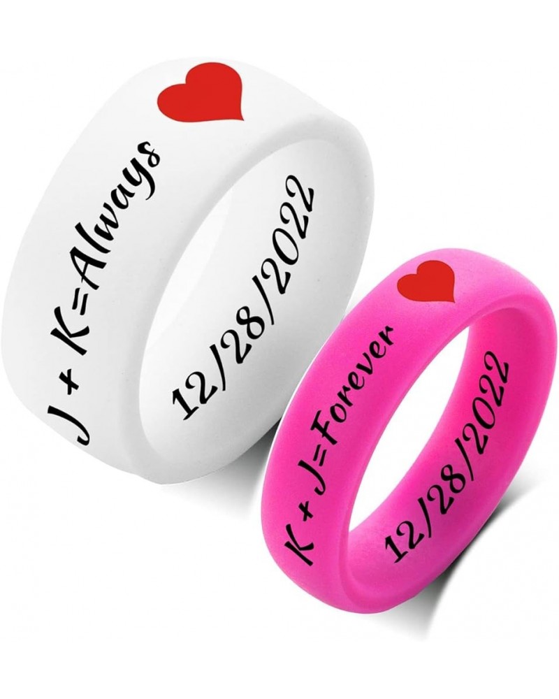 SHNIAN Rubber Matching Rings Colorful Heart Ring Silicone Rings Custom Engraved Engagement Gift His & Hers Wedding Band, Rubb...