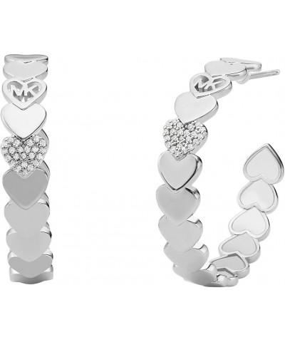 Brass and Pavé Crystal Heart Hoop Earrings for Women, Color: Silver (Model: MKJ7982040) $45.97 Earrings