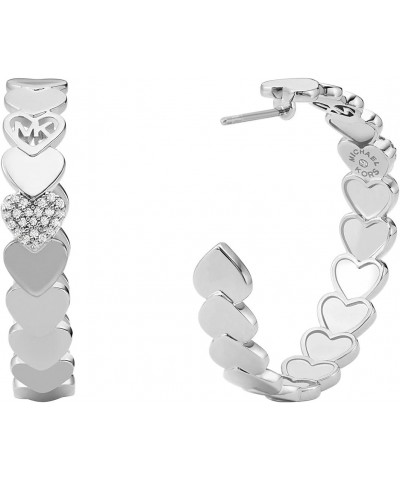 Brass and Pavé Crystal Heart Hoop Earrings for Women, Color: Silver (Model: MKJ7982040) $45.97 Earrings