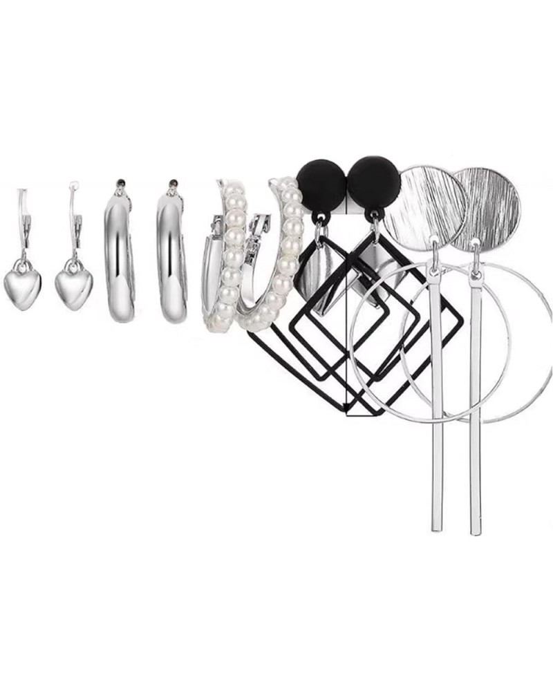 5 Pairs Women's Sliver Earrings set Fashion Pearl love Chain Link Stud Drop Dangle Earrings Multipack Drop Dangle earrings Pa...