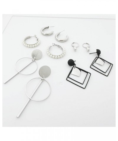 5 Pairs Women's Sliver Earrings set Fashion Pearl love Chain Link Stud Drop Dangle Earrings Multipack Drop Dangle earrings Pa...