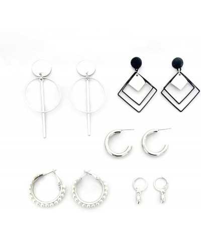 5 Pairs Women's Sliver Earrings set Fashion Pearl love Chain Link Stud Drop Dangle Earrings Multipack Drop Dangle earrings Pa...