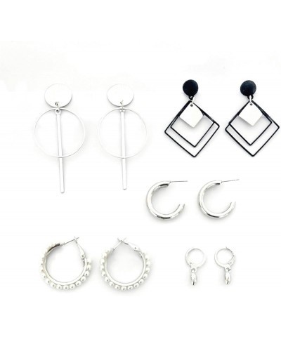 5 Pairs Women's Sliver Earrings set Fashion Pearl love Chain Link Stud Drop Dangle Earrings Multipack Drop Dangle earrings Pa...