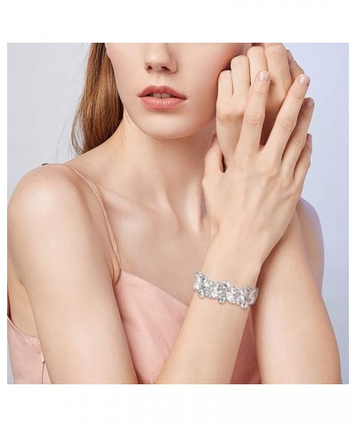 Women's Austrian Crystal Teardrop Elastic Tennis Bracelets 2 Layer Marquise Cut Bridal Stretch Bracelet Clear $13.56 Bracelets