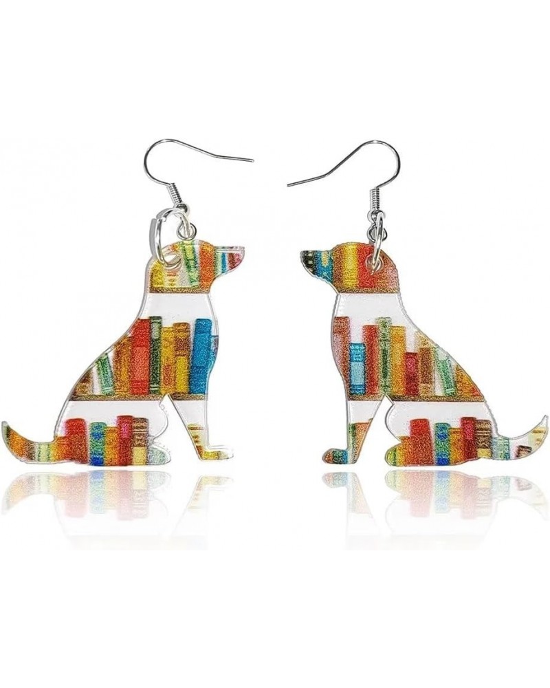 Animals Bookcase Earrings, Cat Dog Book Dangle Earrings for Women Book Lover, Bookshelves Earrings Acrylic Graduation Teacher...