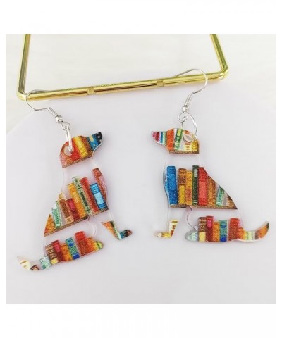 Animals Bookcase Earrings, Cat Dog Book Dangle Earrings for Women Book Lover, Bookshelves Earrings Acrylic Graduation Teacher...