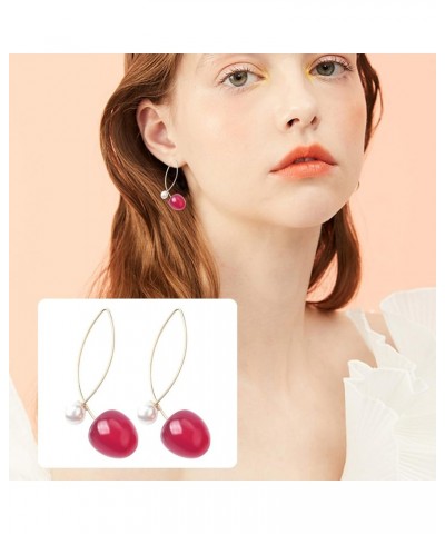 Cute Red Gradient Cherry Pearl Earrings 2023 Sweet Cherry Fruit Shape Acrylic Resin Drop Earrings for Women Earrings for Wome...