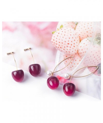 Cute Red Gradient Cherry Pearl Earrings 2023 Sweet Cherry Fruit Shape Acrylic Resin Drop Earrings for Women Earrings for Wome...