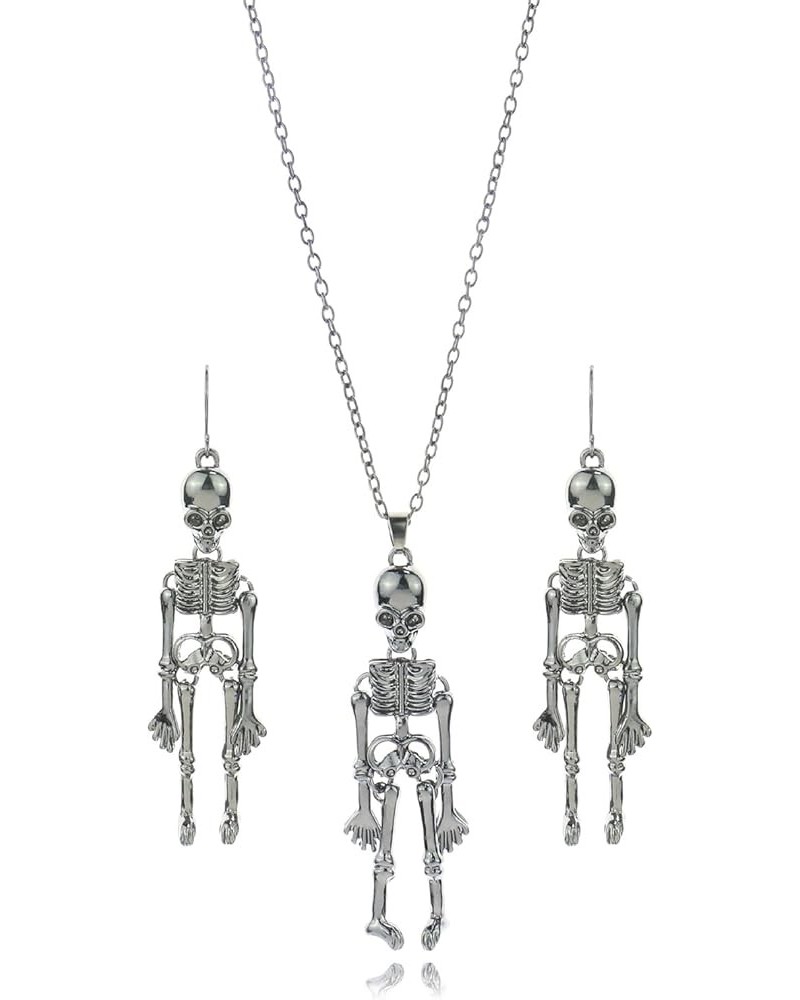 Halloween Skull Necklace Earring Set Skeleton Earrings for Women Man Gothic Skeleton Necklace Skull Jewelry Gift for Goth Lov...