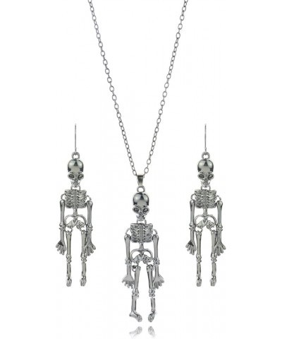 Halloween Skull Necklace Earring Set Skeleton Earrings for Women Man Gothic Skeleton Necklace Skull Jewelry Gift for Goth Lov...